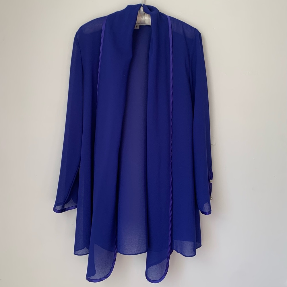 Patra Blue-Purple Chiffon Semi Sheer Rhinestone Dressy Wrap Cardigan 8